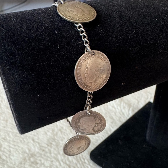 Victorian Edwardian Antique British 3 Pence Coin Charm Bracelet 1800s-1931 - Picture 3 of 10
